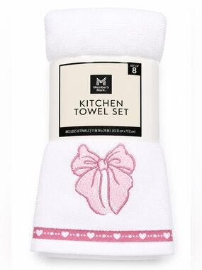 Member's Mark White and Pink Embroidered Kitchen Towel Set
